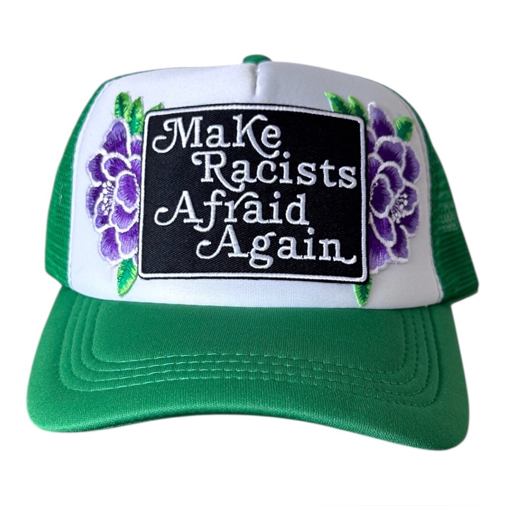 Make Racists Afraid Again Green Mesh Trucker Hat